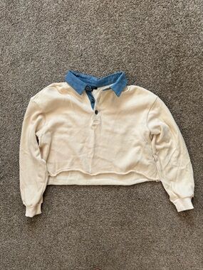 Papermoon Cropped Pullover with Blue Denim Trim